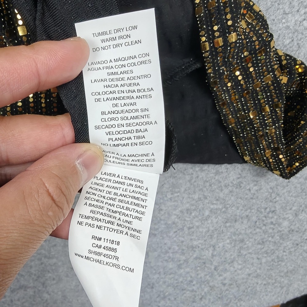 Michael Kors Dress Womens Medium Gold Sequin Fit & Flare V Neck Short $155 New - Picture 6 of 10